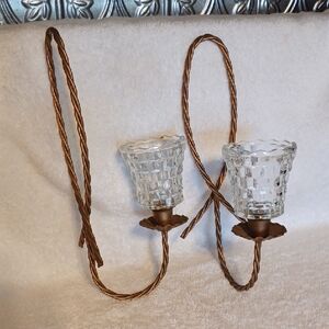 Elegant Glass and Bronze Wall Sconce Set Wall Decor Candle Holders